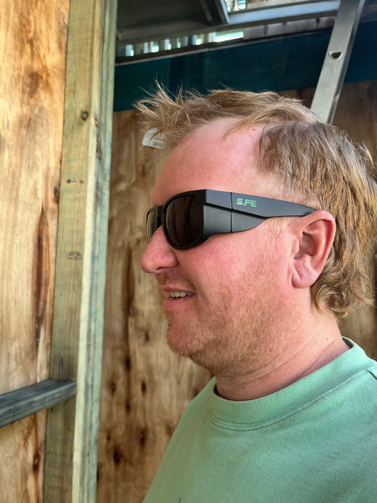 S.FE ONE 2 Pack Black Frame, UV400 Grey Lens & Clear Frame, Clear Lens Recycled Safety Glasses