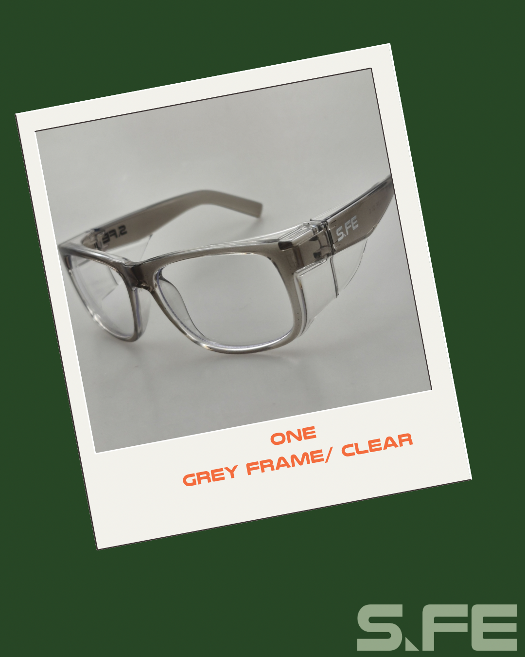 S.FE ONE Grey Frame, Clear Lens Recycled Safety Glasses