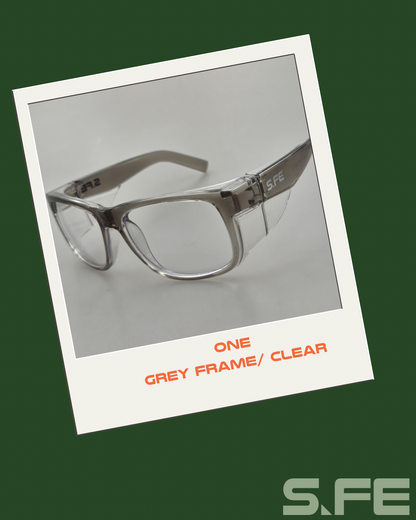 S.FE ONE Grey Frame, Clear Lens Recycled Safety Glasses