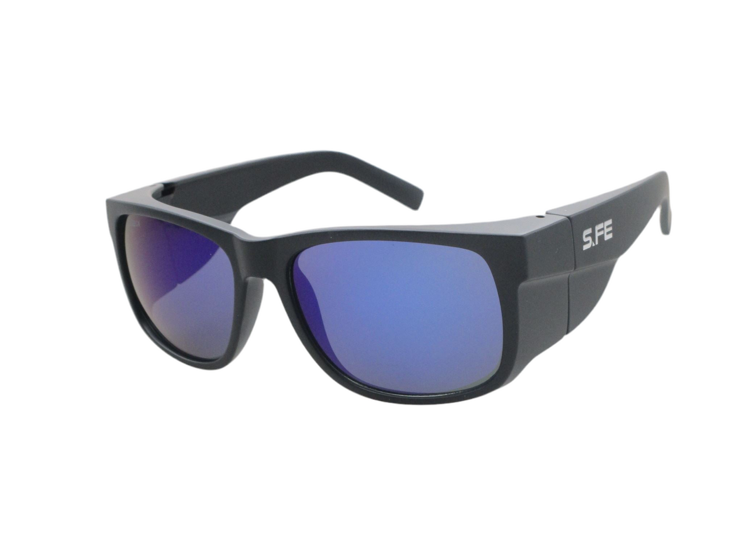 S.FE ONE Black Frame, UV400 Blue Mirror Lens Safety Glasses