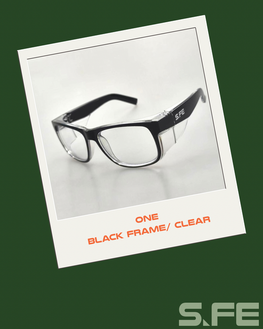 S.FE ONE Black Frame, Clear Lens Recycled Safety Glasses